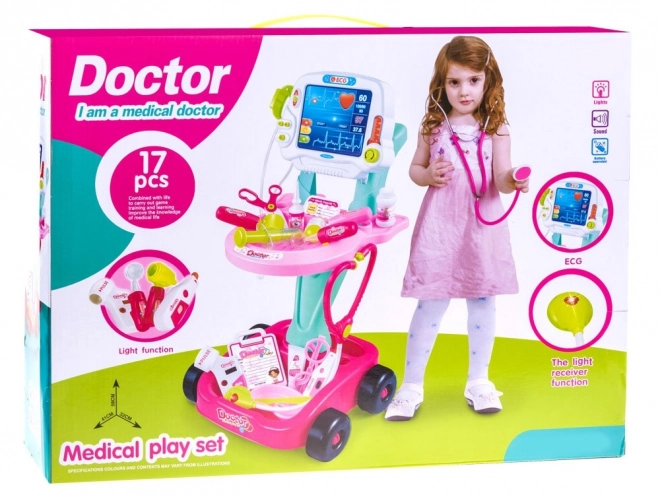 Doctor's Toy Set with Medical Trolley for Children – pink