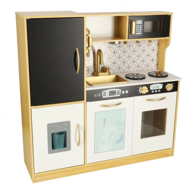 Children's Wooden Play Kitchen with Fridge and Blackboard – Gold