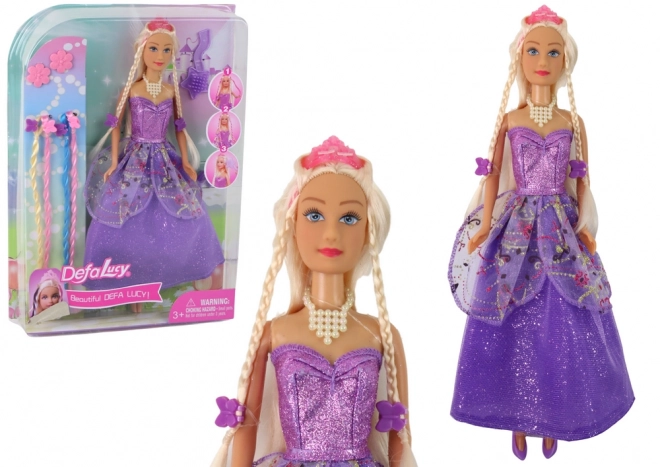 Princess Doll with Purple Dress and Braiding Accessories