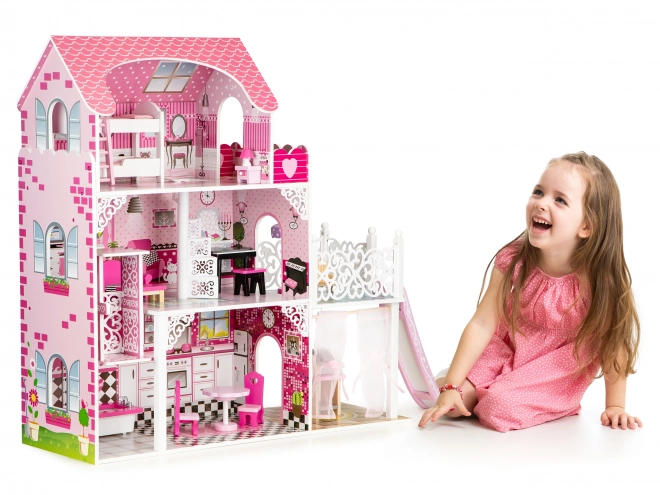 Wooden Dollhouse with Slide