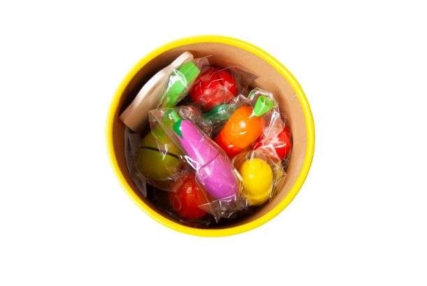 Wooden Slicing Fruits and Vegetables with Velcro in Bucket