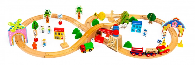 Wooden Train Set with Battery-Powered Train