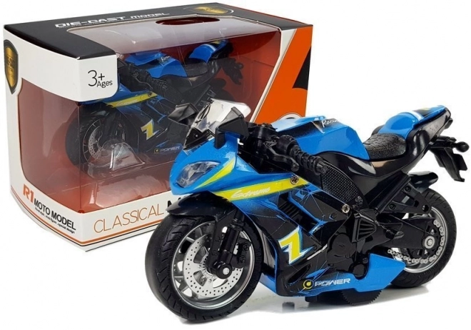 Blue Friction Powered Motorcycle with Sound 1:14 Scale