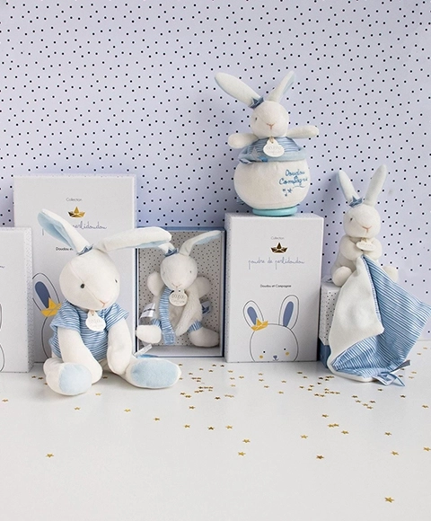 Doudou Gift Set - Plush Baby Rabbit with Pacifier Holder 15cm