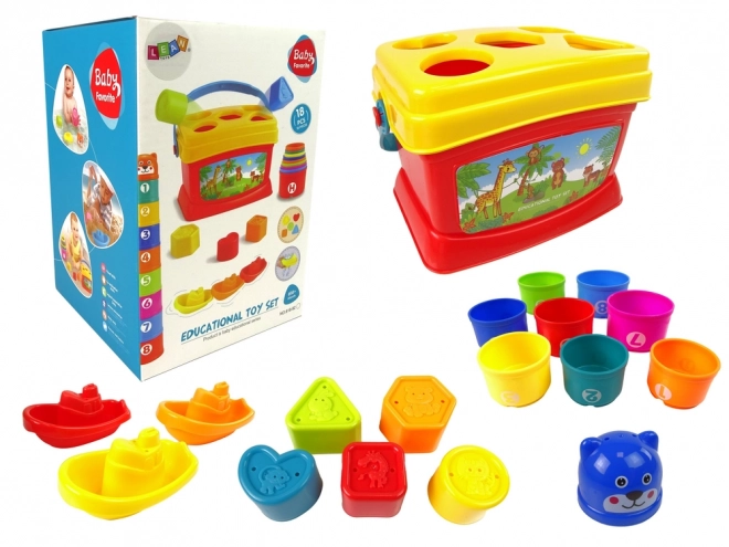 Educational Bucket with Cups Stacking Pyramid and Boats Bath Sorter