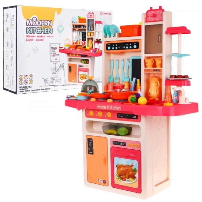 Stylish Pink Kids Kitchen with Water Tap and Interactive Burner