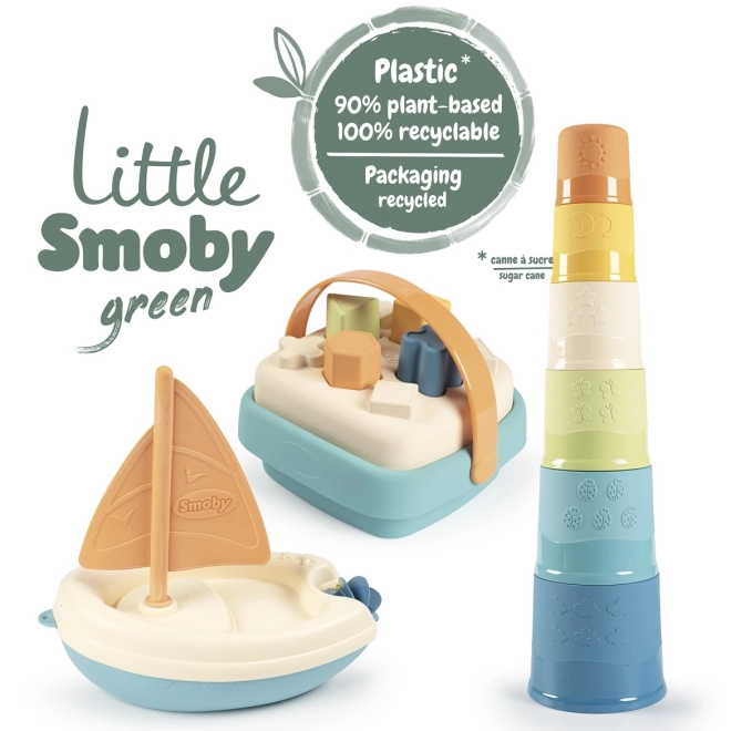 Smoby zöld bioplasztik játékkészlet - hajó, torony, formaválogató