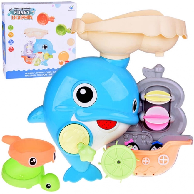 Happy Dolphin Bath Toy with Boat and Penguins