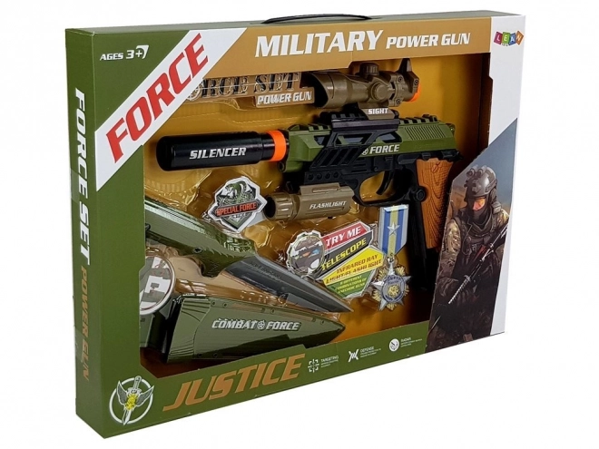 Military Toy Set with Pistol, Rifle, Knife, and Sound Effects