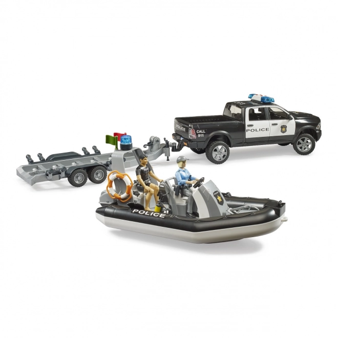 Bruder Police Car with Boat and Figures