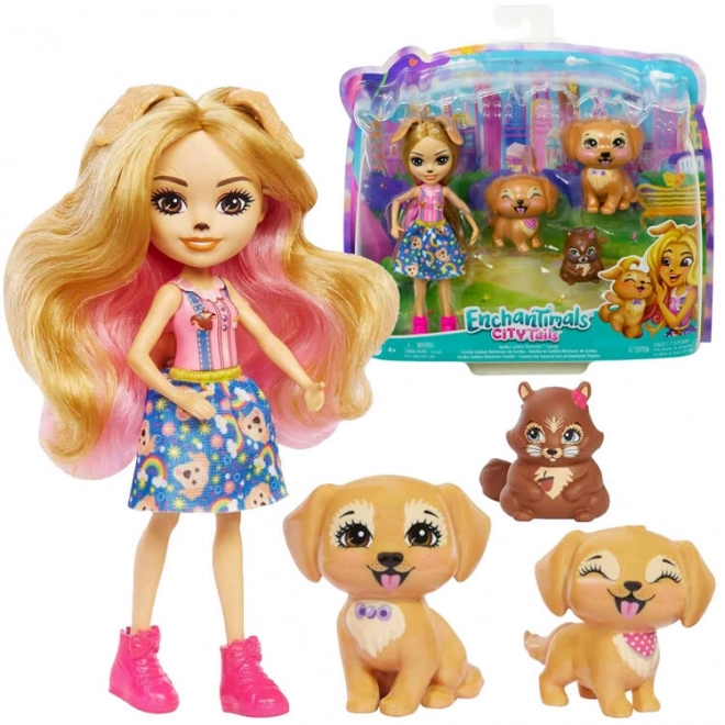 Enchantimals Doll with Golden Retriever Puppies and Squirrel