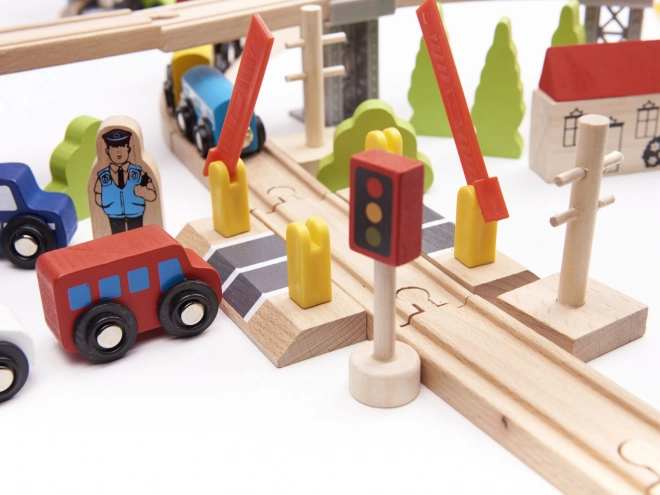 Wooden Train Set with Tracks and Accessories