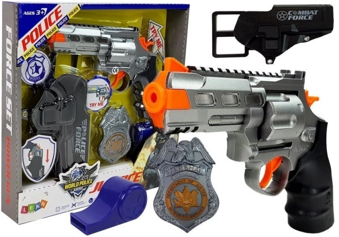 Police Toy Set with Revolver, Badge, Holster, and Whistle