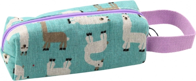 School pencil case with blue llamas