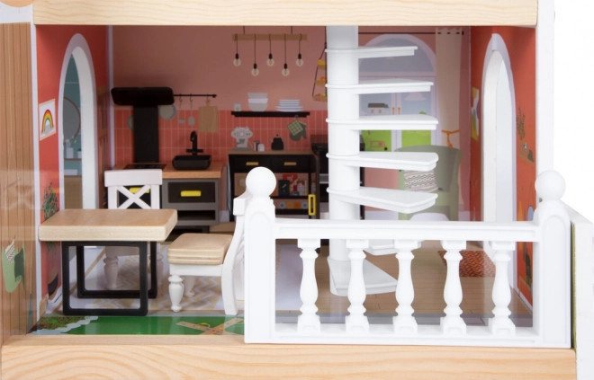 Wooden Dollhouse with Terrace