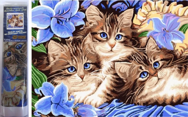 Diamond Painting Three Kittens in Flowers Set