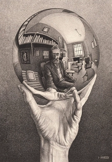 Compact Art Collection Escher Hand with Reflecting Sphere Puzzle