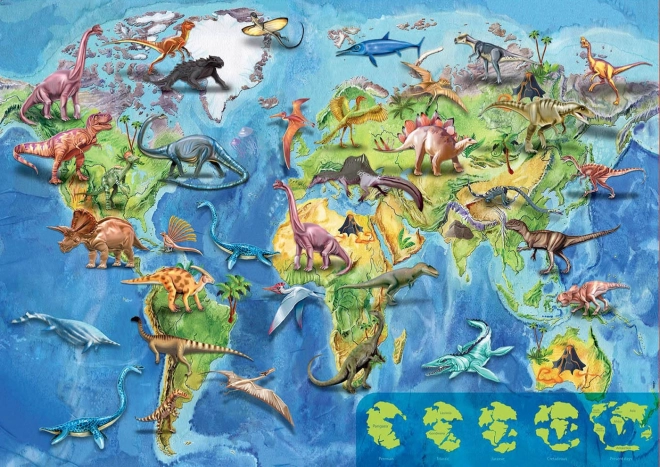 Educa World Map Puzzle with Dinosaurs 150 Pieces