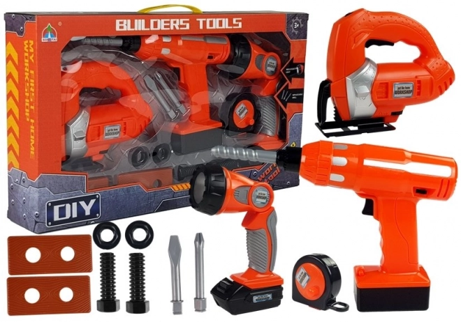 Workshop Toy Set with Drill, Jigsaw and Flashlight for Kids