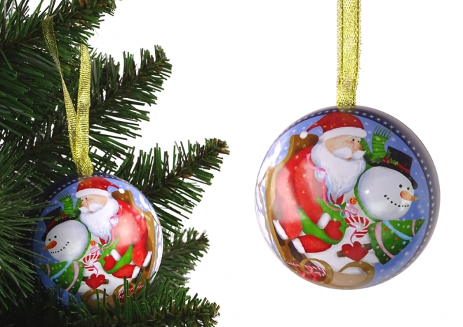 Christmas Metal Ornament with Santa Claus and Snowman