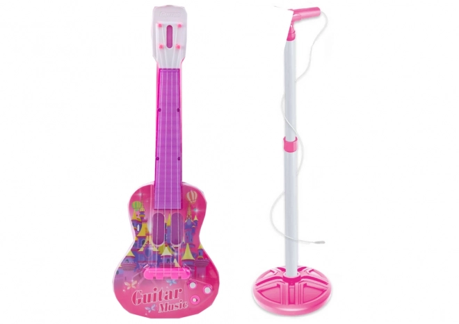 Electric Guitar Set with Microphone and Stand - Pink