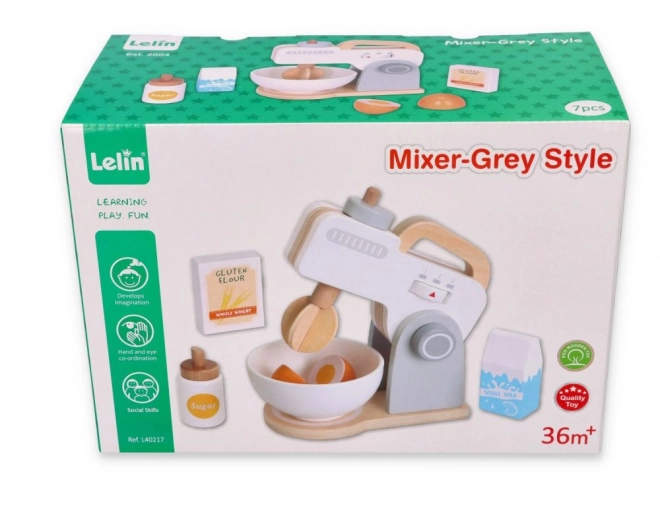 Gray wooden mixer toy