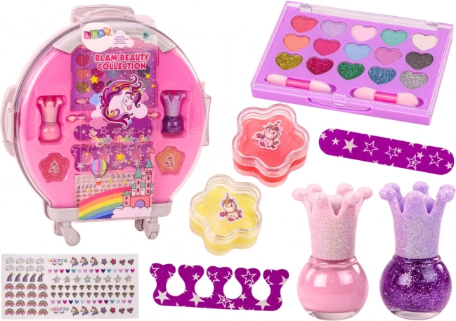 Kinder make-upkoffertje voor make-up en nagels, roze, 12-delig