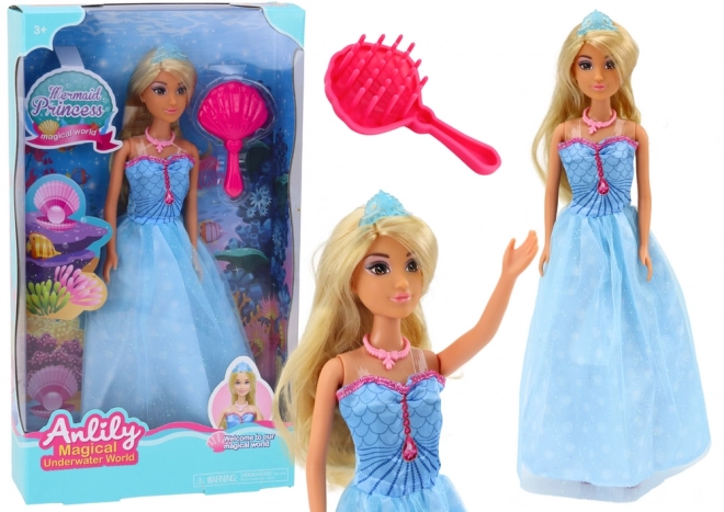 Anlily Mermaid Princess Doll with Blue Dress and Brush