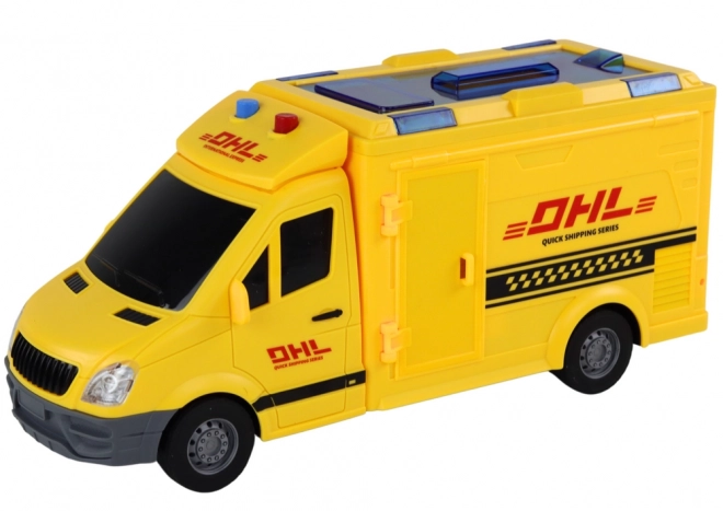 Yellow Friction-Powered Delivery Vehicle with Lights and Sounds