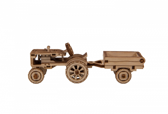 Wooden 3d model tractor with trailer