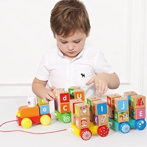 Wooden Train with Alphabet Blocks by Ecotoys