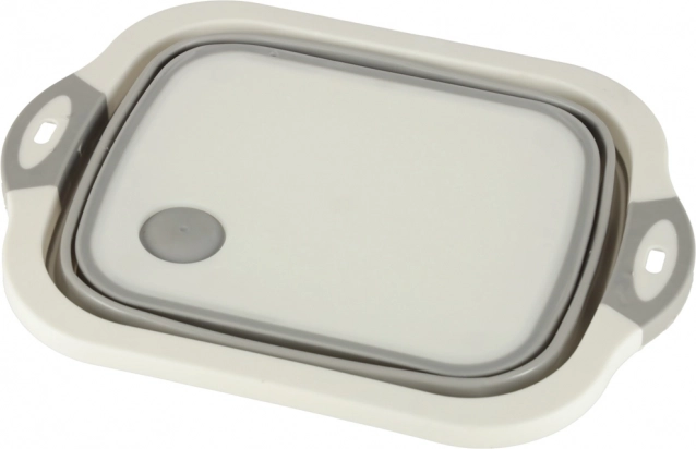 Collapsible silicone bowl with a drain and chopping board