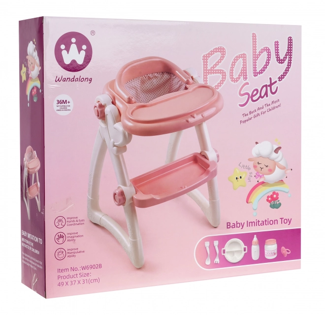 Doll Feeding Set for Children 3+ with High Chair and Accessories