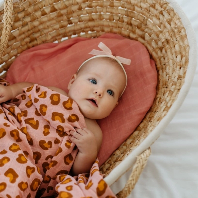 Cotton Muslin Swaddle Blanket Coral Leopard