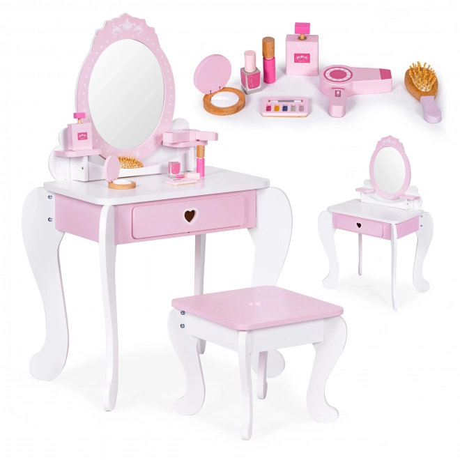 Large Toy Vanity for Kids with Mirror and Stool Set