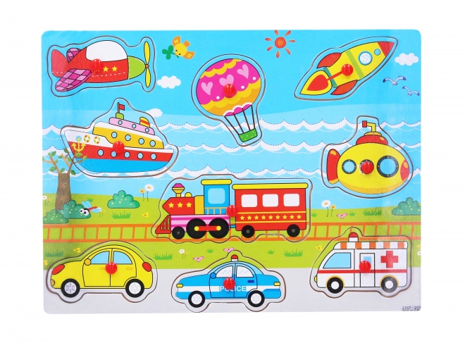 Puzzle di legno con mezzi di trasporto 30 x 23 cm