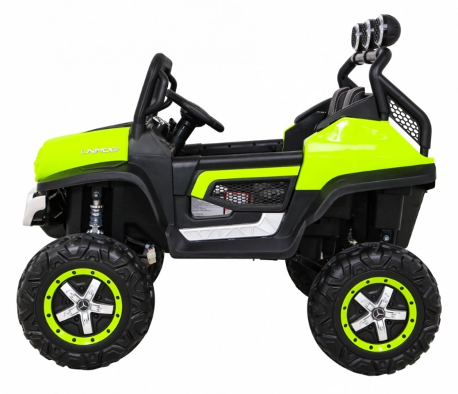 Mercedes Benz Unimog for Kids Green + 4x4 Drive + Remote Control + Luggage Space + Slow Start + MP3 LED