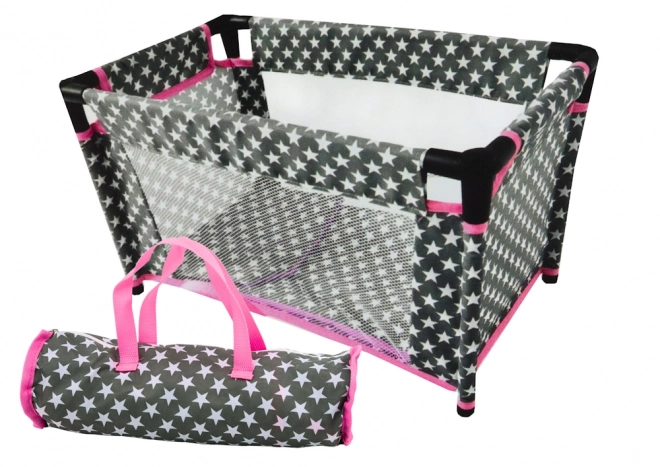 Doll Crib with Stars Gray Pink