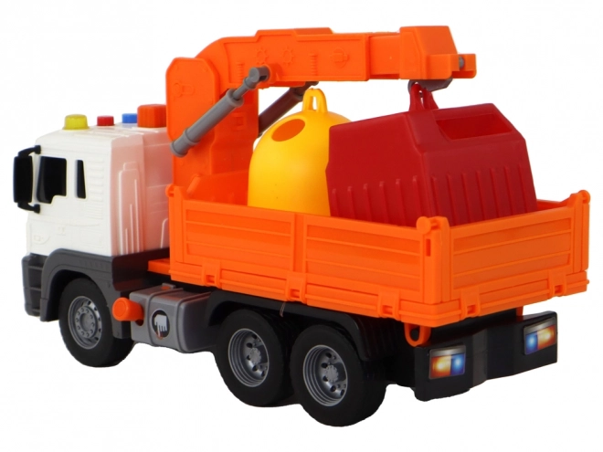 Orange Friction Powered Garbage Truck with Crane