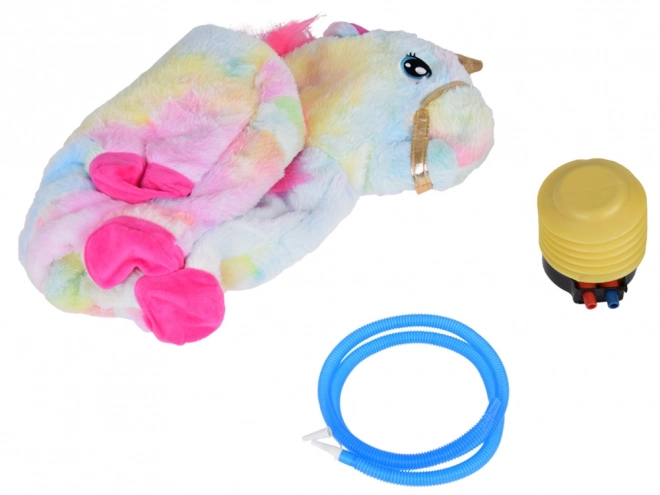 Inflatable Rainbow Unicorn Bouncer with Plush Cover and Pump