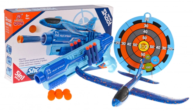 5-in-1 Blue Airplane Launcher Gun Set