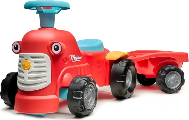 Poganjalec traktor s prikolico Munico rdeč