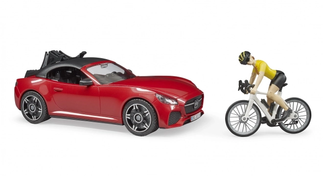 Bruder sports car with cyclist figure and bike