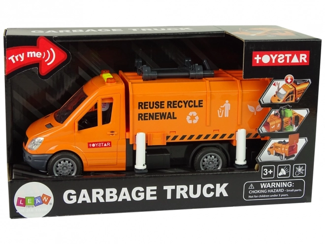 Orange Friction-Powered Garbage Truck with Sound Effects