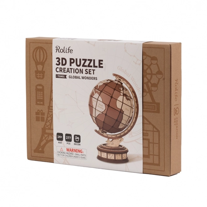 3D Wooden Puzzle - Globe and Wonders of the World