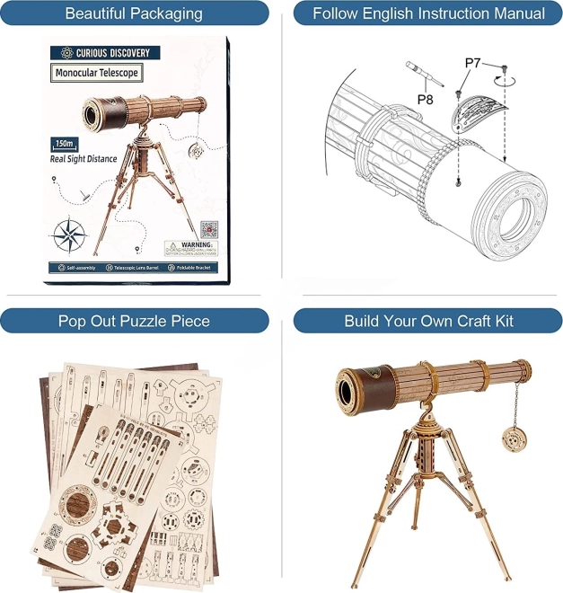 Robotic 3D Wooden Mechanical Puzzle Pirate Telescope