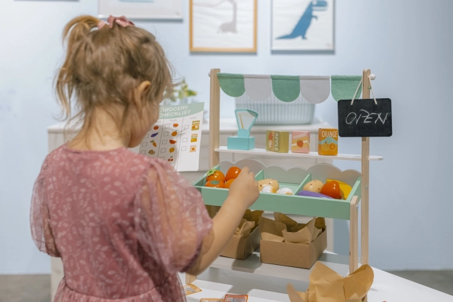 Wooden Market Stall with Fruits and Vegetables for Children