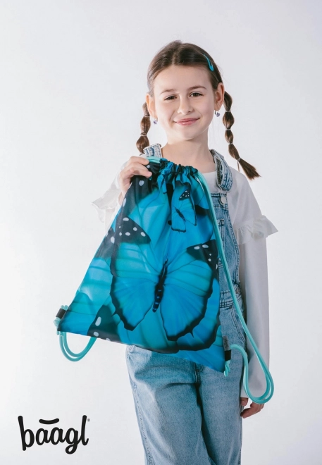 Baagl School Set with Ergo Backpack, Pencil Case, and Shoe Bag Butterfly