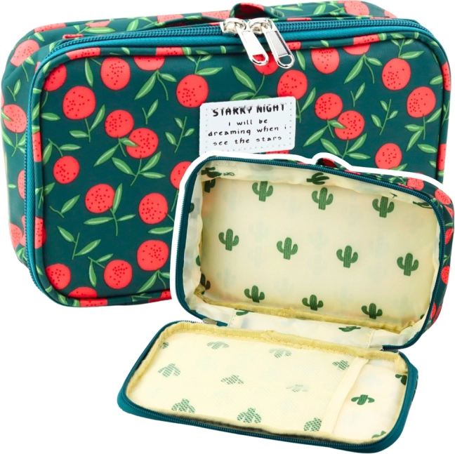 Schooletui met kersenprint, groen, 22,5 cm