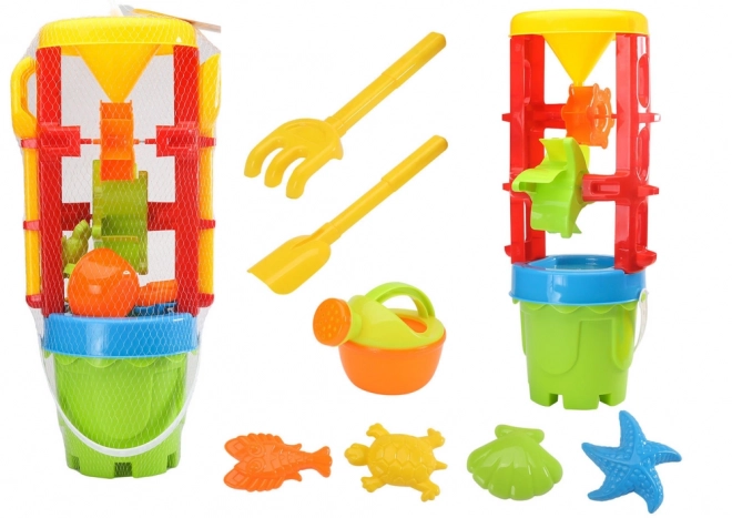 Colorful Sand Toys Set with Large Mill, Bucket, and Molds